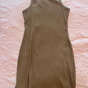 Sleeveless Brown Ribbed Dress